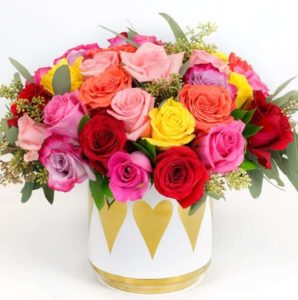 colorful roses in short vase